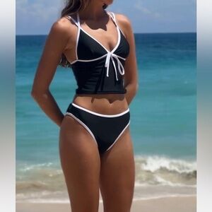 Samiol Black and White adjustable lined tankini  2 piece set new Large